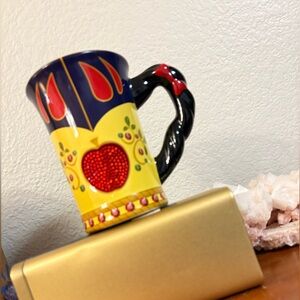 Disney Parks Snow White Dress Yellow Red Gem Blue Mug with Black Red Bow Handle